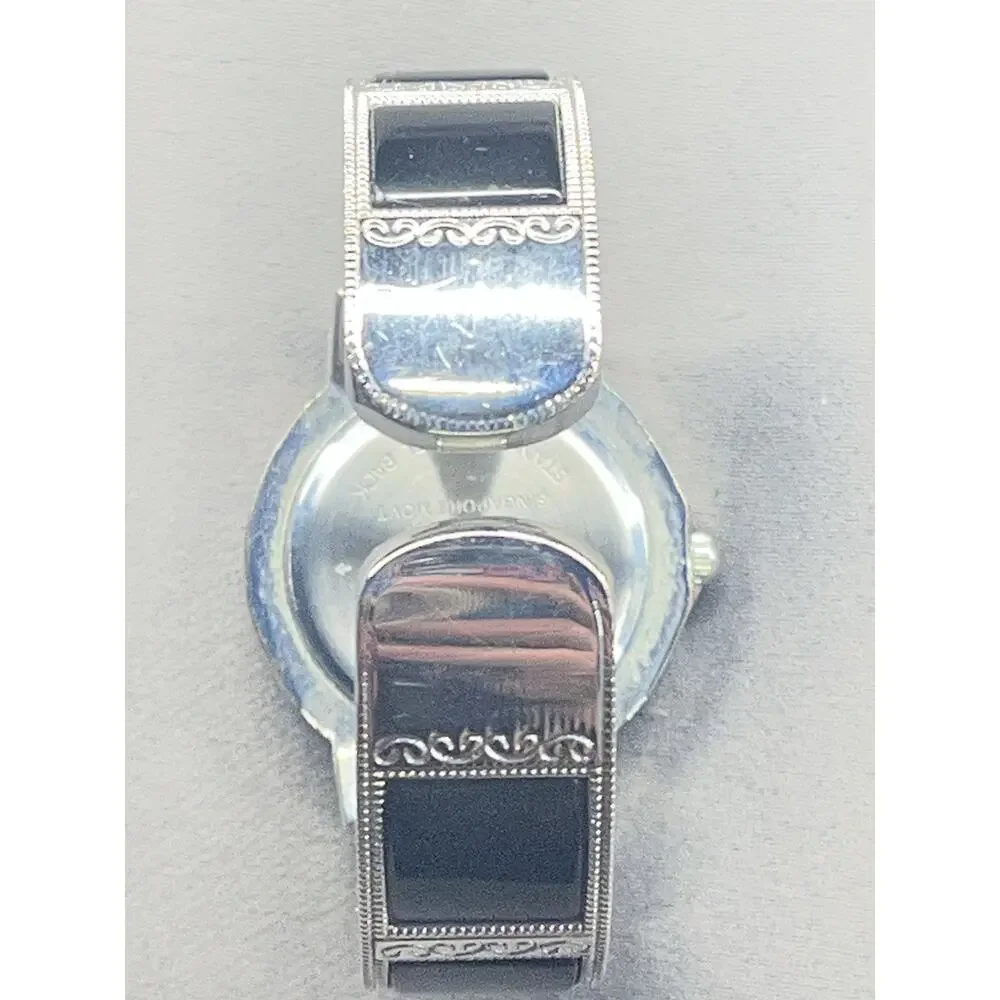Studio 1 Women’s Rhinestone Bezel Black Dial Cuff Watch AS IS Needs Battery